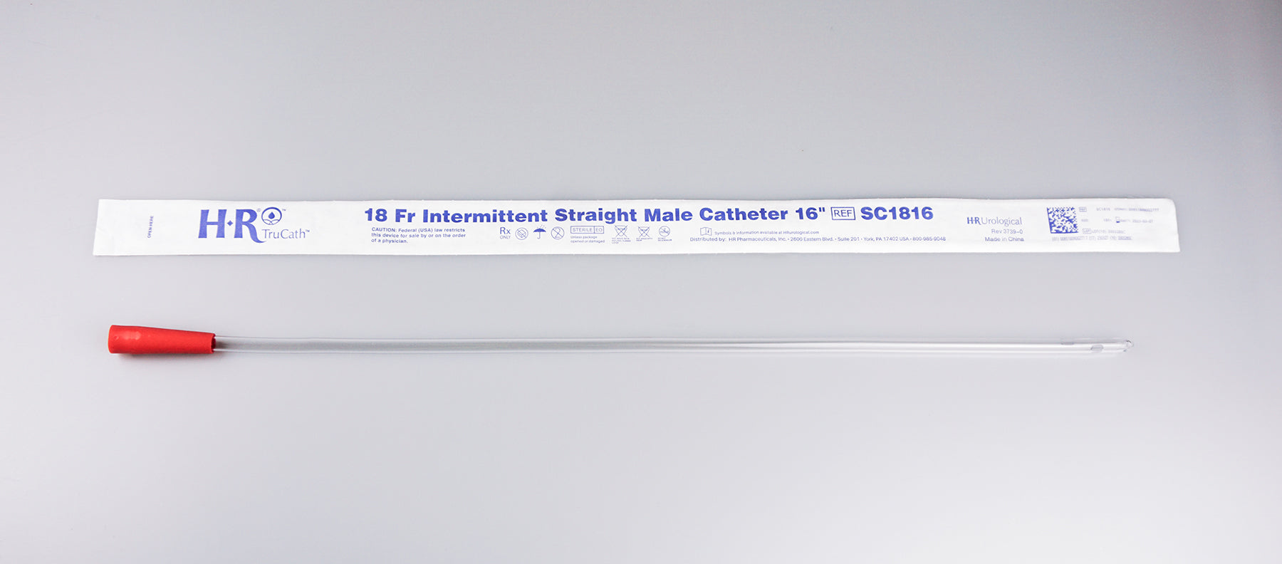 TruCath Intermittent Straight Catheter, Male, 18FR, 16"