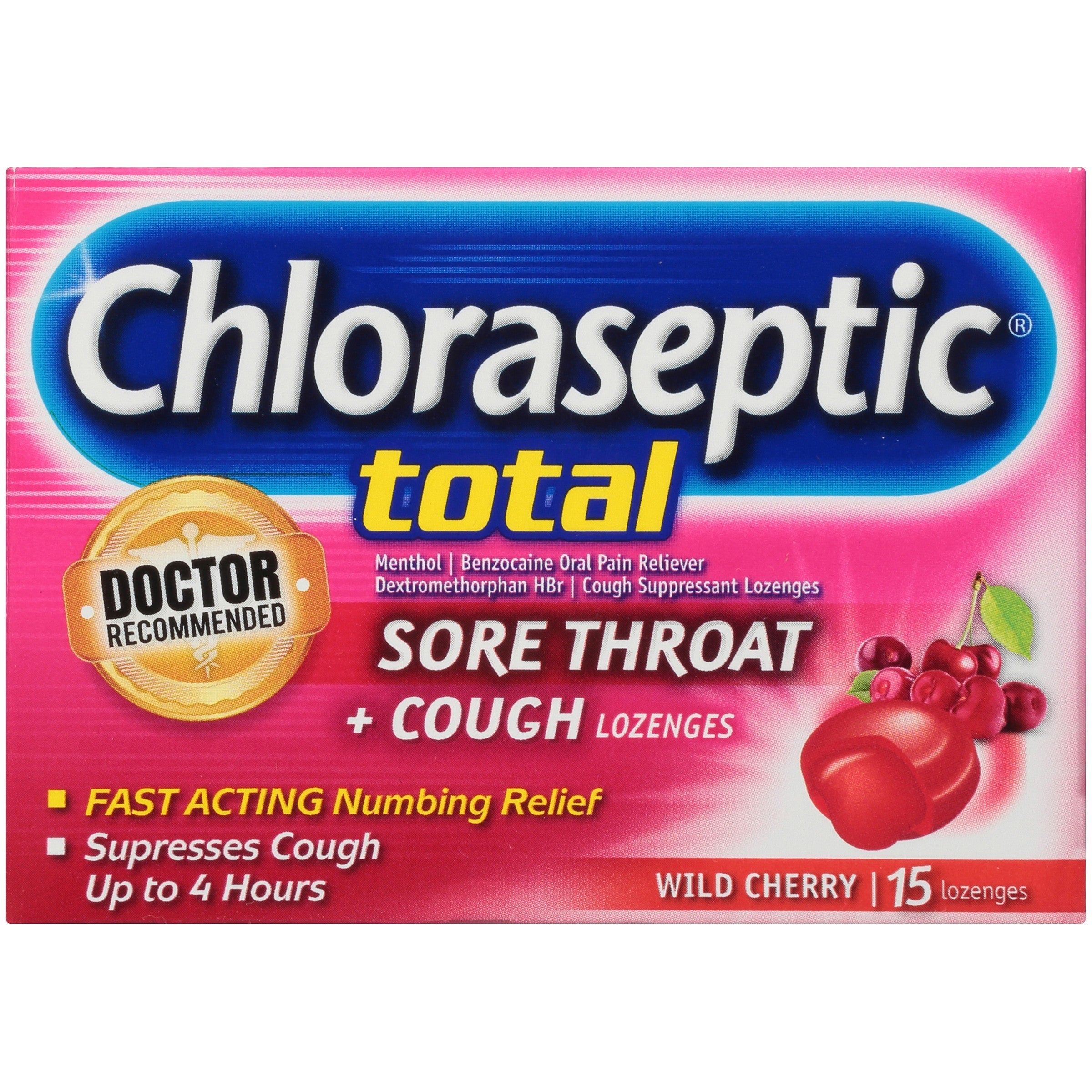 Chloraseptic Total, Wild Cherry, Sore Throat and Cough Lozenges, 15 ct. 1 Each
