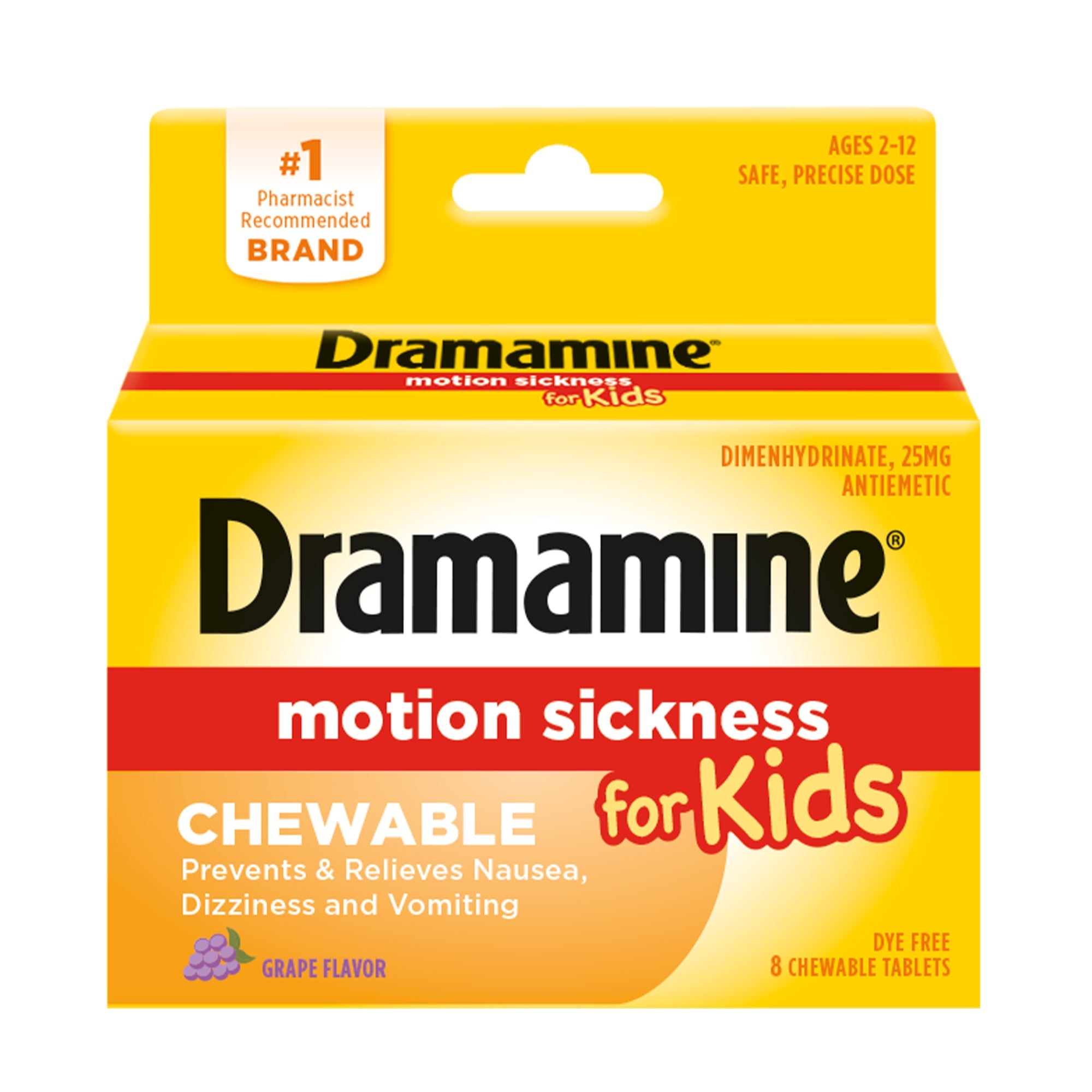 Dramamine Kids Chewable Grape, 8 ct