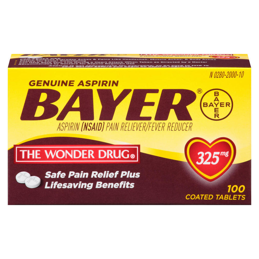 Genuine Bayer Aspirin Coated Tablets 325mg, 100 ct 1 Each