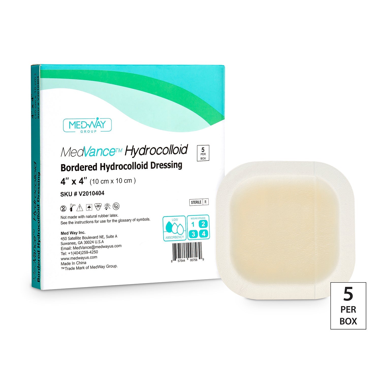MedVance Bordered Hydrocolloid Dressing, 4" x 4", 2" x 2" Pad