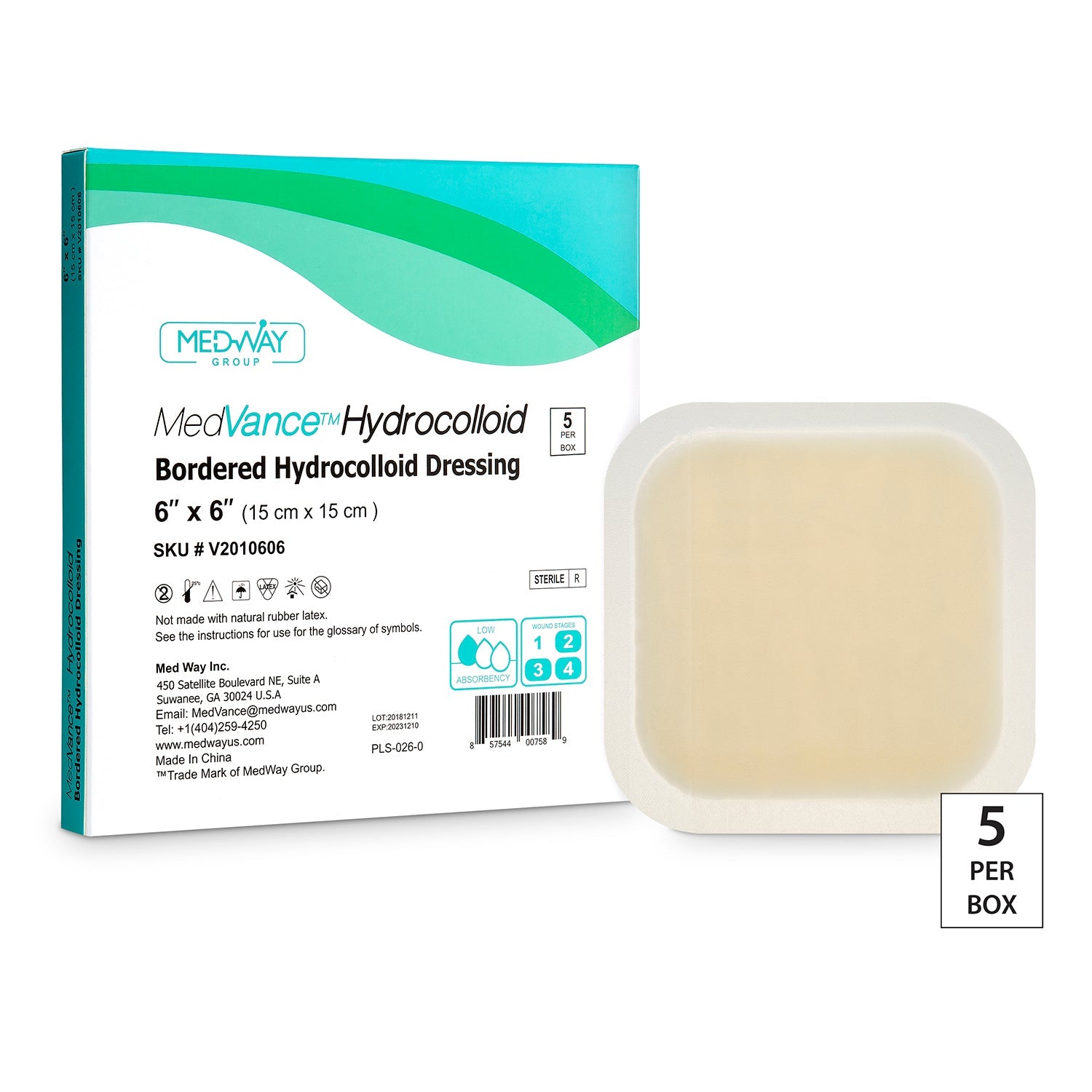 MedVance Bordered Hydrocolloid Dressing, 6" x 6", 4" x 4" Pad