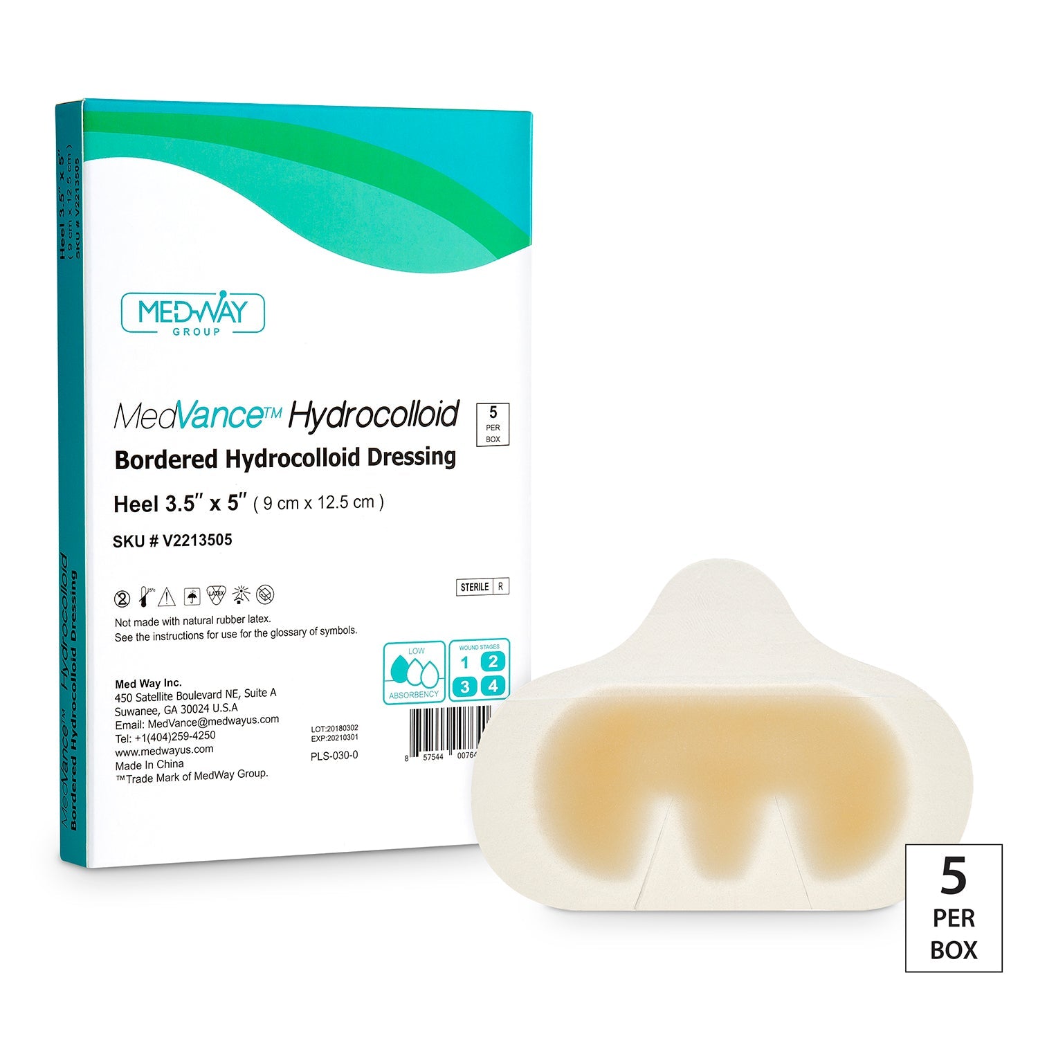 MedVance Bordered Hydrocolloid Dressing, 3" x 5", Heel