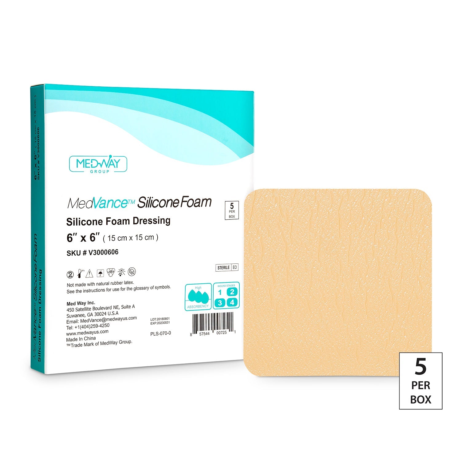 MedVance Non-Bordered Silicone Foam Dressing, 6" x 6"