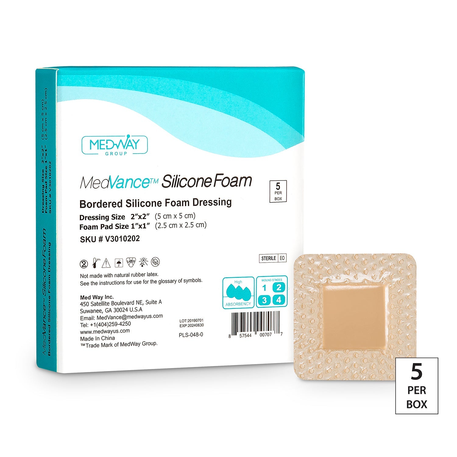 MedVance Bordered Silicone 2" x 2" Foam Dressing, 1" x 1" Pad