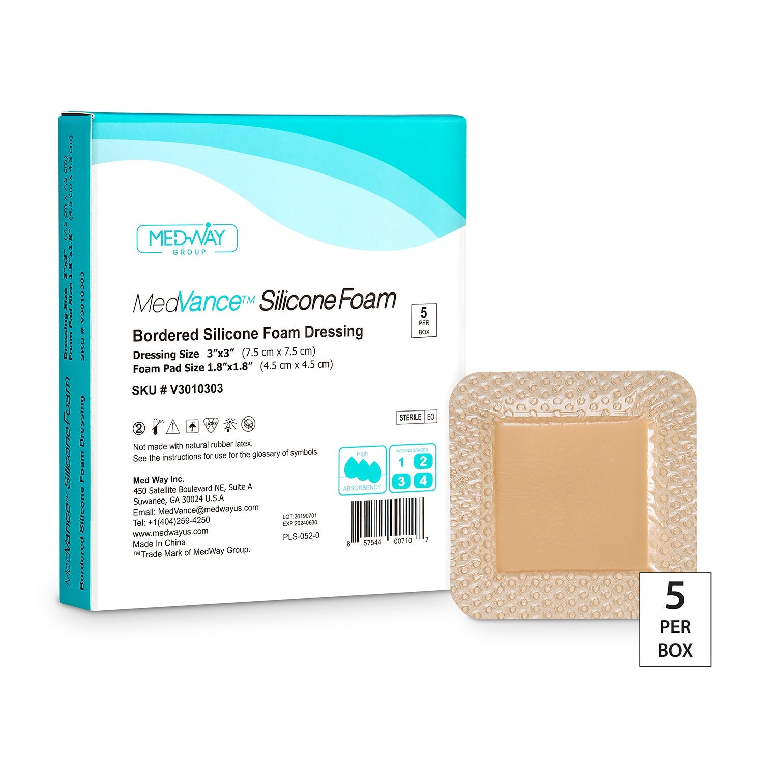 MedVance Bordered Silicone 3" x 3" Foam Dressing, 1.8" x 1.8" Pad