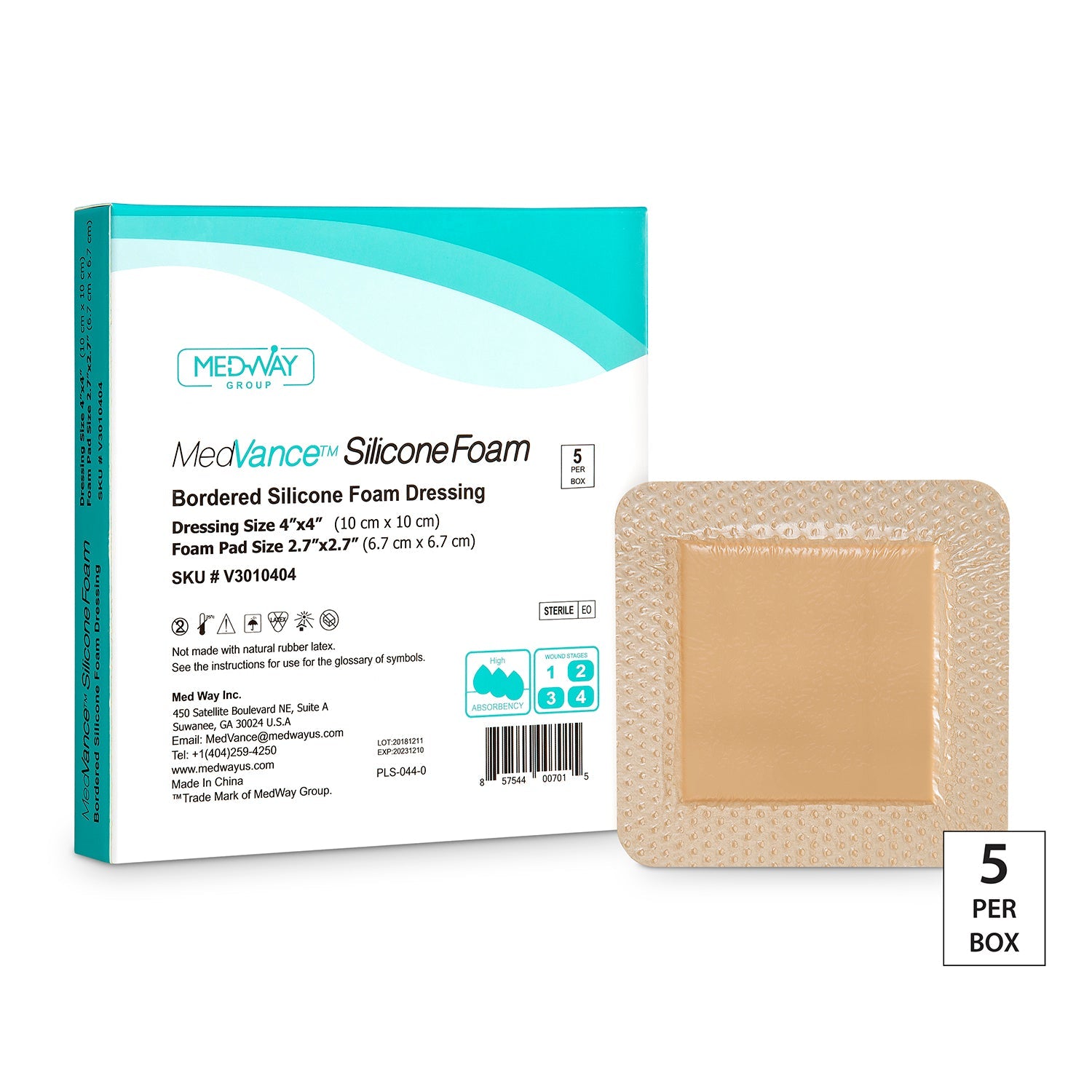 MedVance Bordered Silicone 4" x 4" Foam Dressing, 2.7" x 2.7" Pad