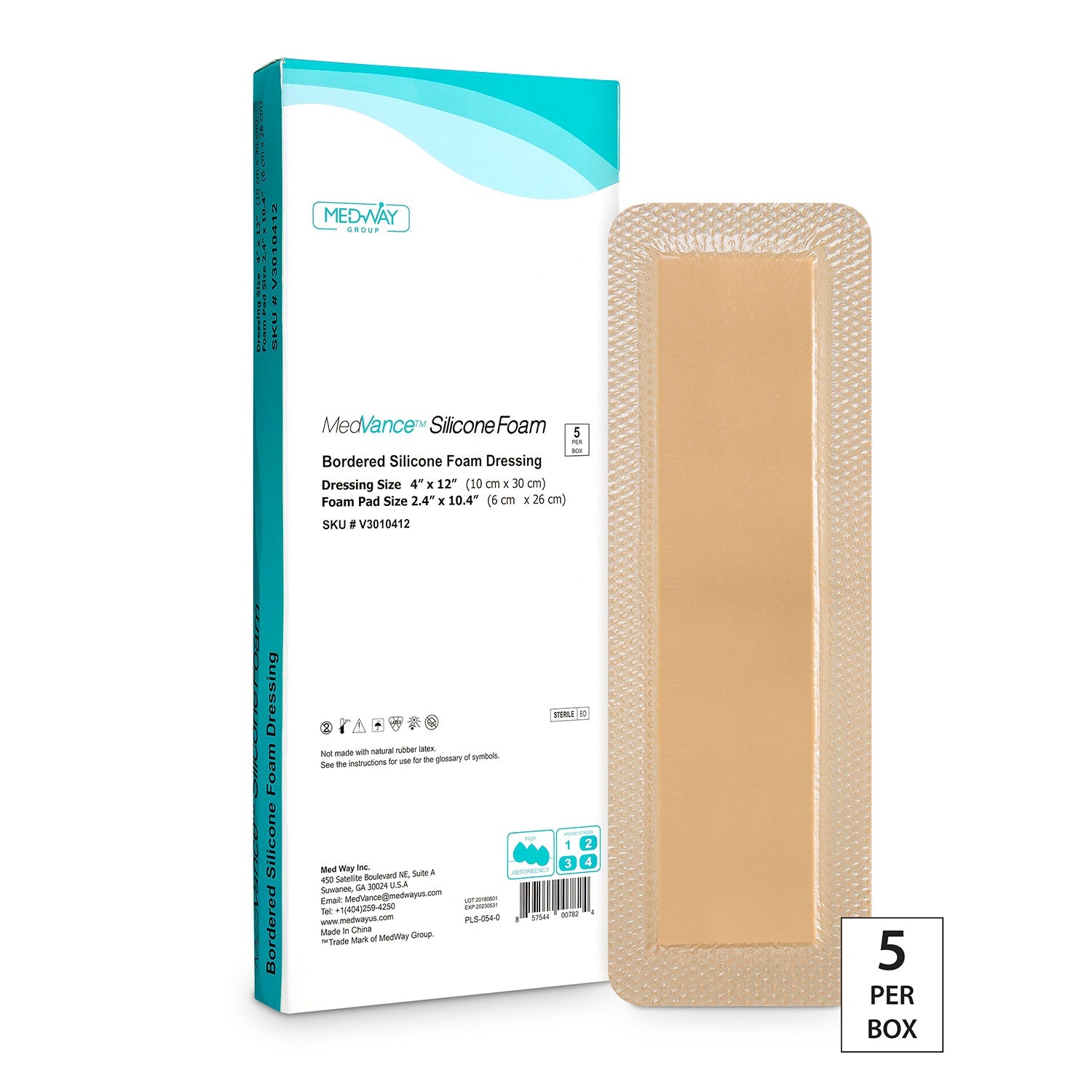 MedVance Bordered Silicone 4" x 12" Foam Dressing, 2.4" x 10.4" Pad