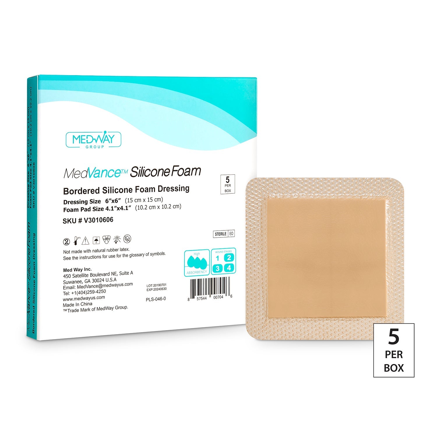 MedVance Bordered Silicone 6" x 6" Foam Dressing, 4.1" x 4.1" Pad
