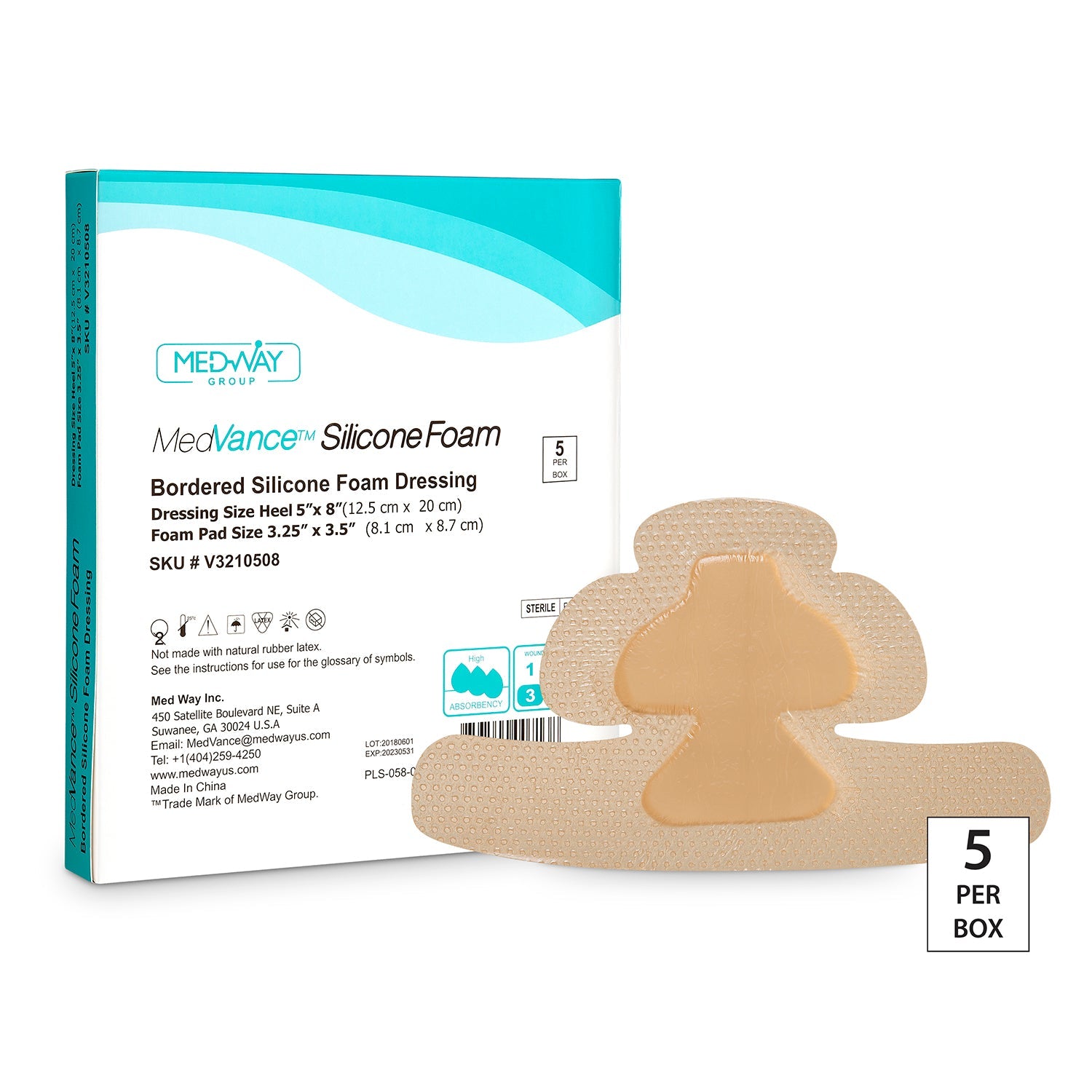 MedVance Bordered Silicone 5" x 8" Foam Dressing, 3.25" x 3.5" Pad, Heel