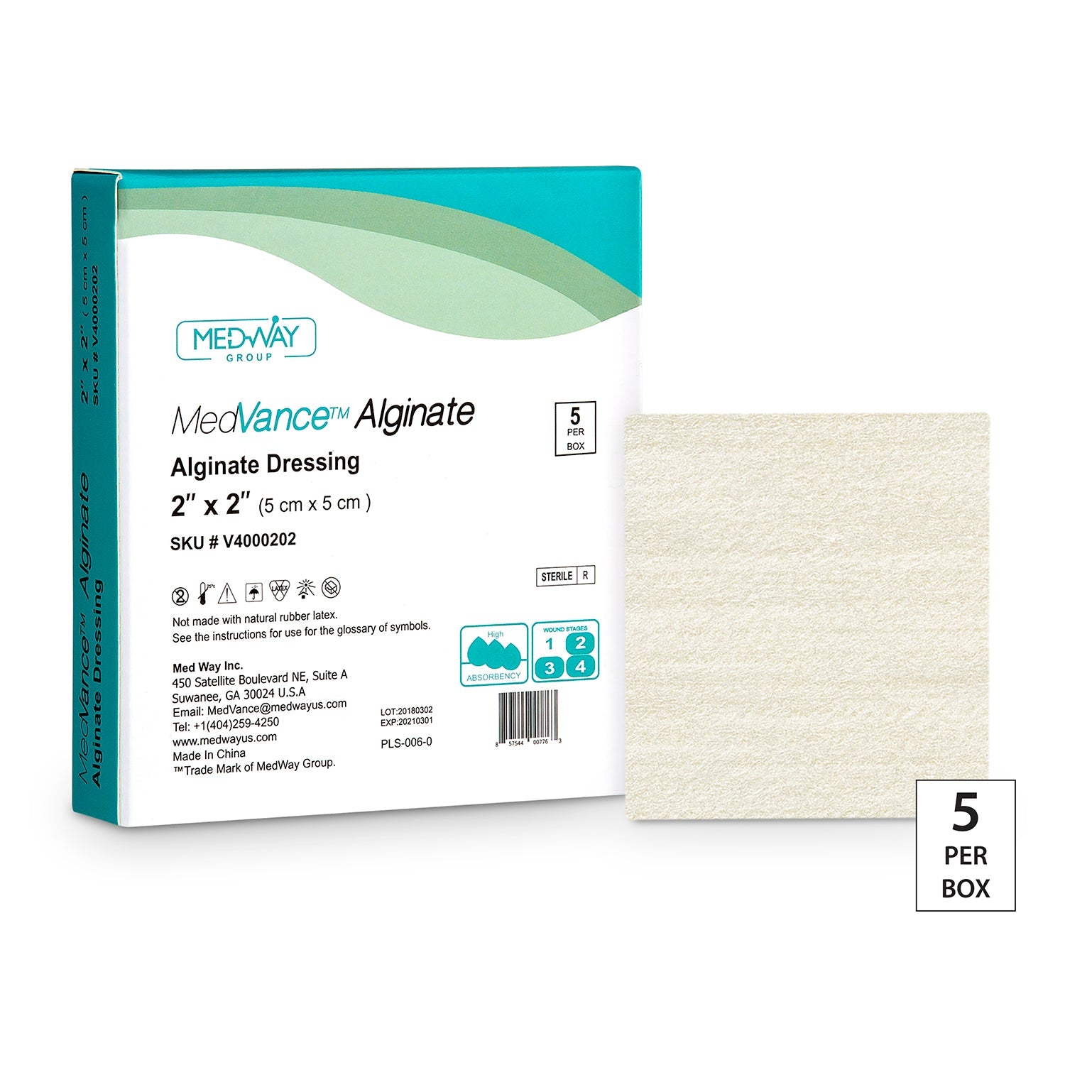 MedVance Calcium Alginate Dressing, 2" x 2"