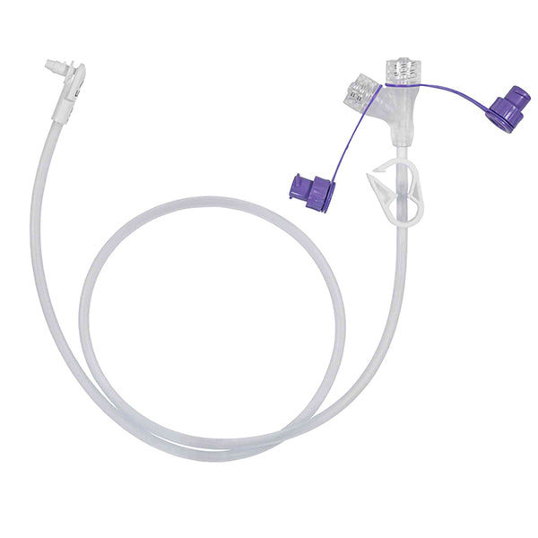 MIC-KEY Continuous Feed Extension Set with ENFit Connectors, SECUR-LOK Right Angle Connector, 2 Port "Y" ENFit Connectors and Clamp, 60 cm