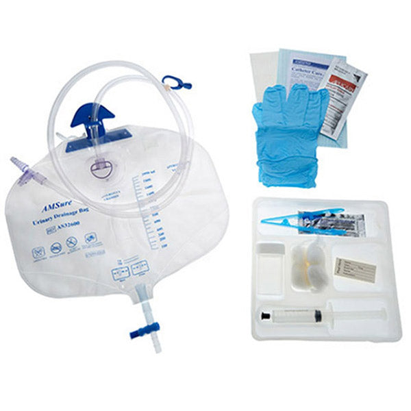 AMSure Foley Tray, Add-a-Foley with Meter, 10cc Prefill Syringe, 400mL Meter/2600cc Bag and Nitrile Gloves, Sterile