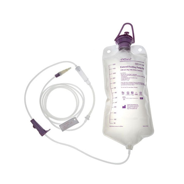 AMSure Enteral Feeding Bag Pump Set with ENFit & Transition Connectors, 1200 mL