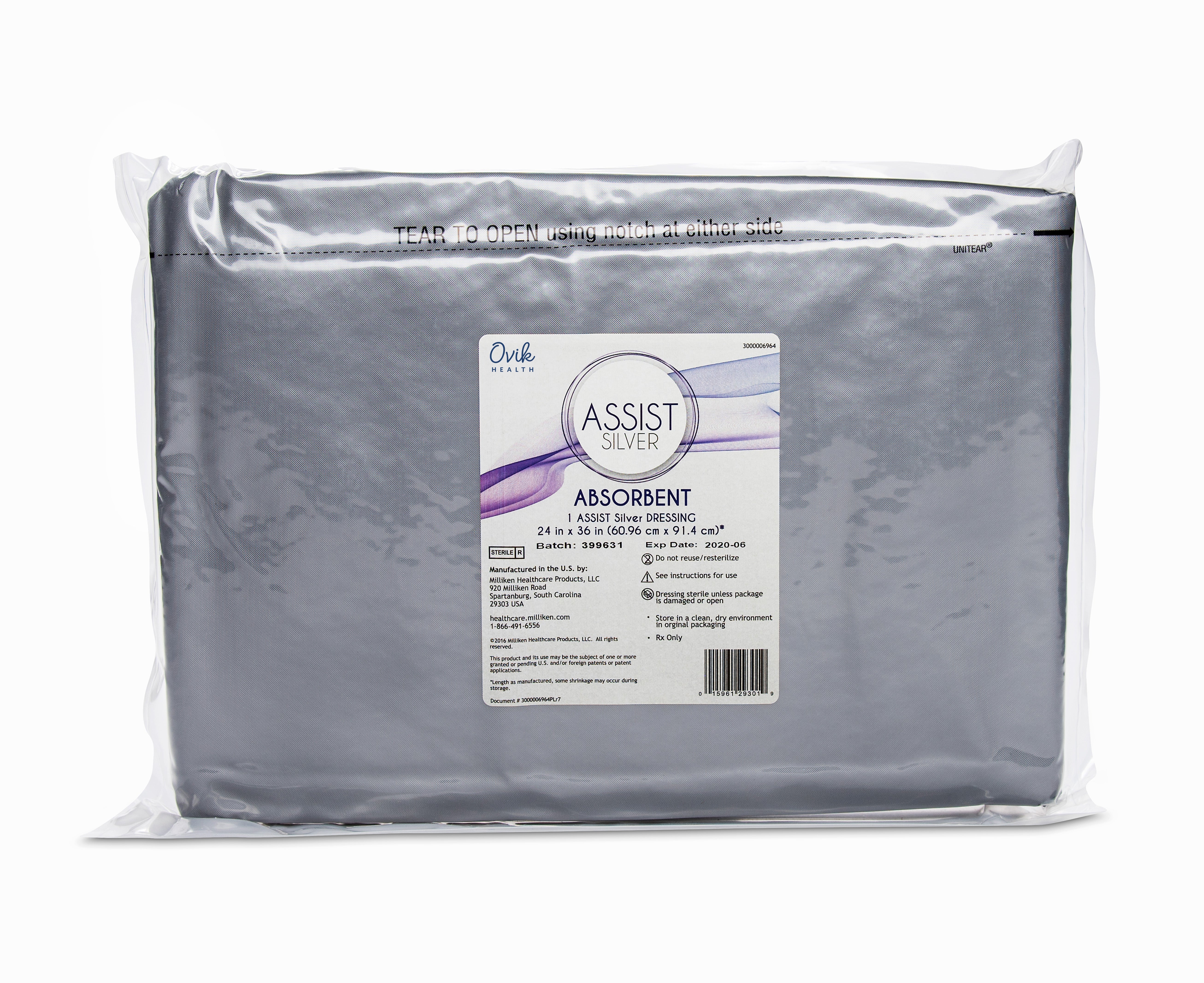OVIK Health ASSIST Silver Absorbent Antimicrobial Dressing, 24" x 36"