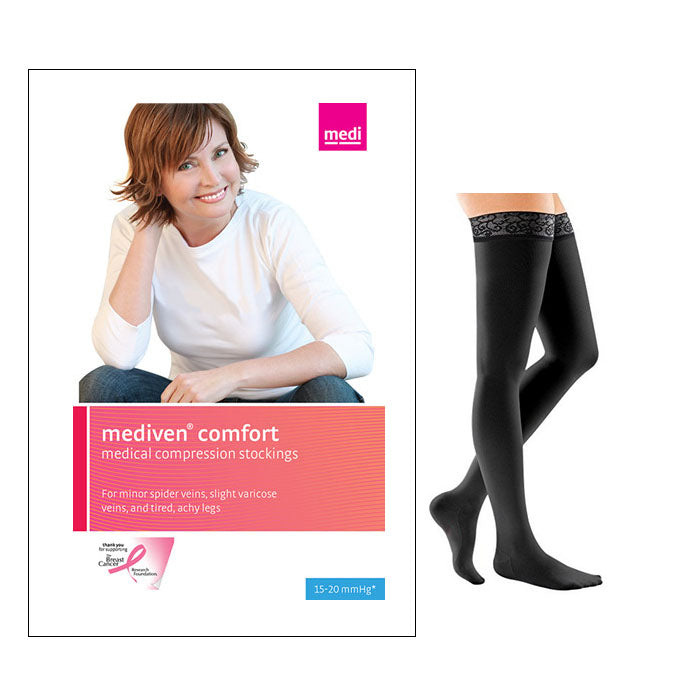 Mediven Comfort Thigh-High with Silicone Band, 20-30, Closed, Black, Size 2 1 Each