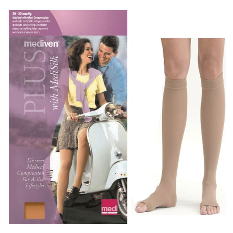 Calf Petite w/Silicone Top Band,Beige,Sz 4, O/Toe 1 Each