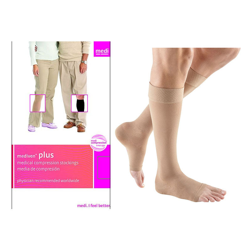Extra Wide Calf with Silicone Band, 30-40, Open Toe, Beige, Size 7 1 Each