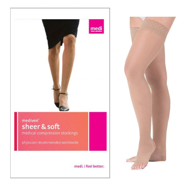 Sheer & Soft Thigh High with Silicone Top Band, 15-20, Open, Natural, Size 2 1 Each