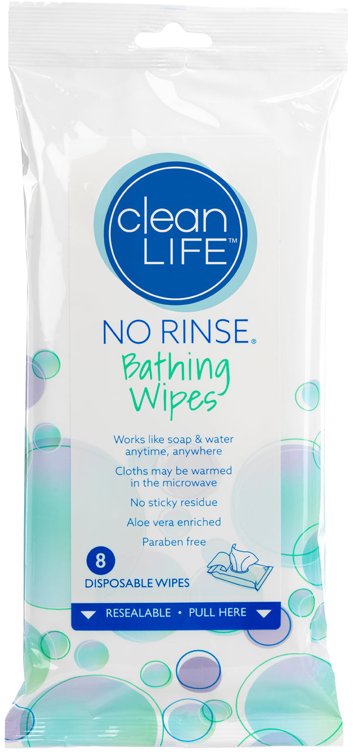 No-Rinse Bathing Wipes 8" x 8" 8 Pack
