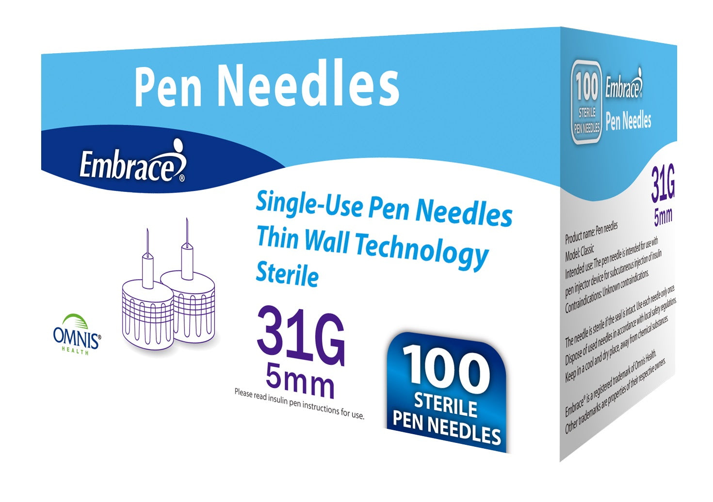 Embrace Pen Needles, 31G, 5mm, 100 ct 100 Box