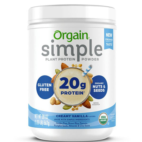Orgain Simple Organic Plant Protein Powder, Creamy Vanilla Flavored, 20 oz Container