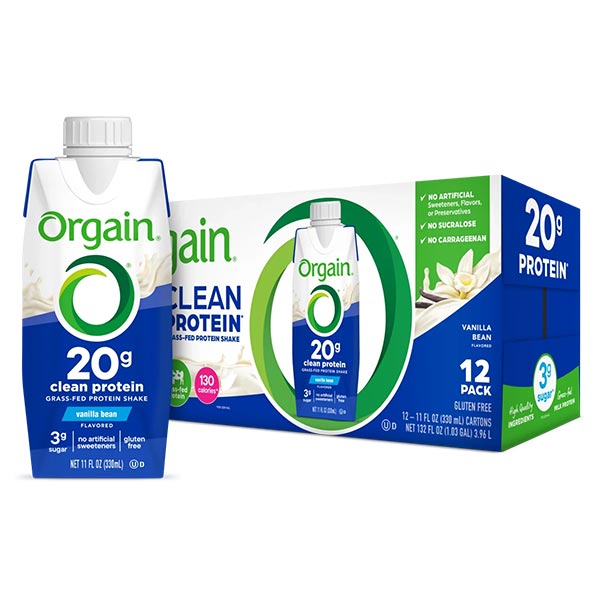 Orgain Organic Clean Protein Grass-Fed Protein Shake, Vanilla Bean Flavored, 11 oz