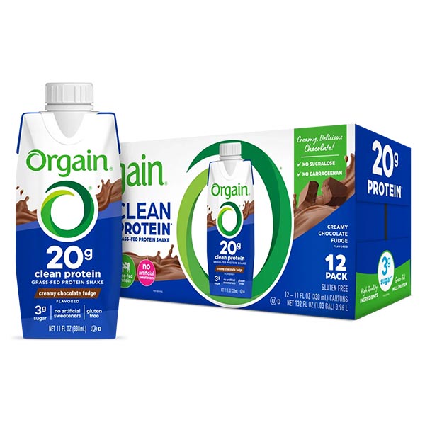 Orgain Organic Clean Protein Grass-Fed Protein Shake,  Creamy Chocolate Fudge Flavored, 11 oz