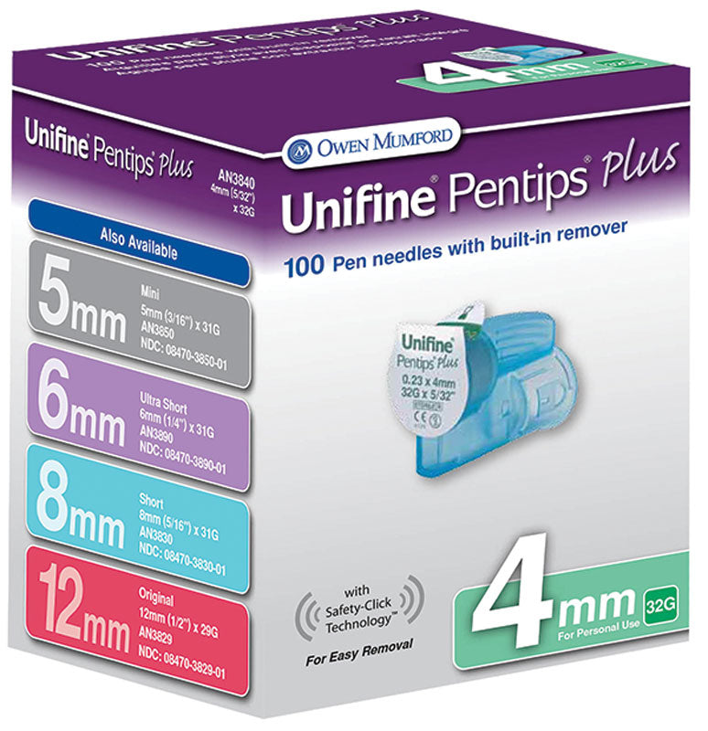 Unifine Pentips Plus 32G 4mm Pen Needles (100 count) 100 Box
