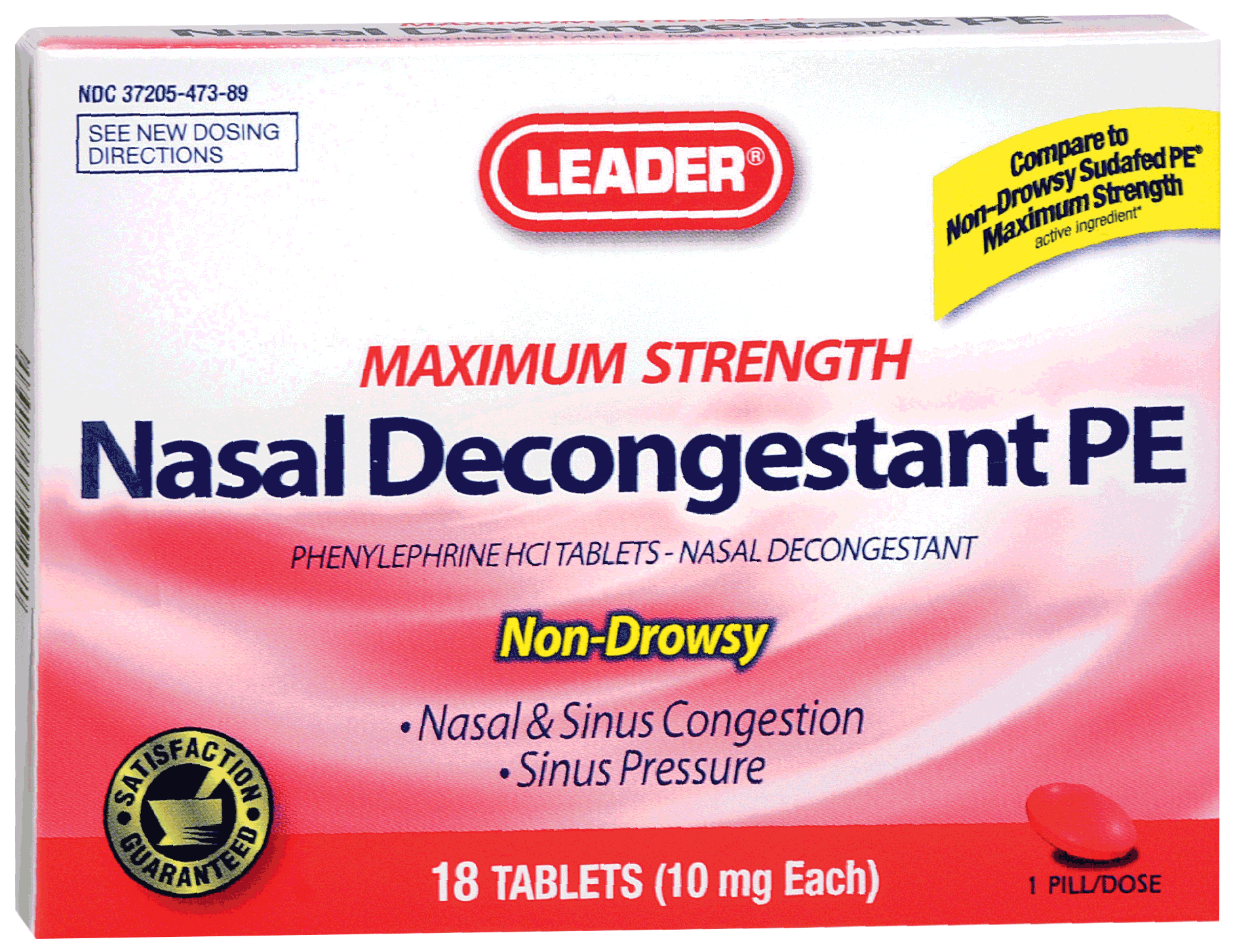 Leader Nasal Decongestant PE Tablets 10 mg (18 Count) 1 Box
