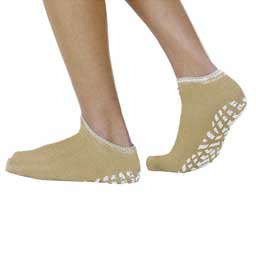 Single Tread Patient Safety Footwear with Terrycloth Interior, Large, Tan 2 Pack