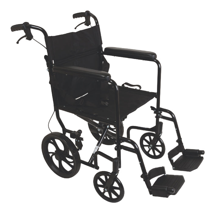 ProBasics Transport Chair Aluminum 19" with 12" Rear Wheels, Black 1 Each