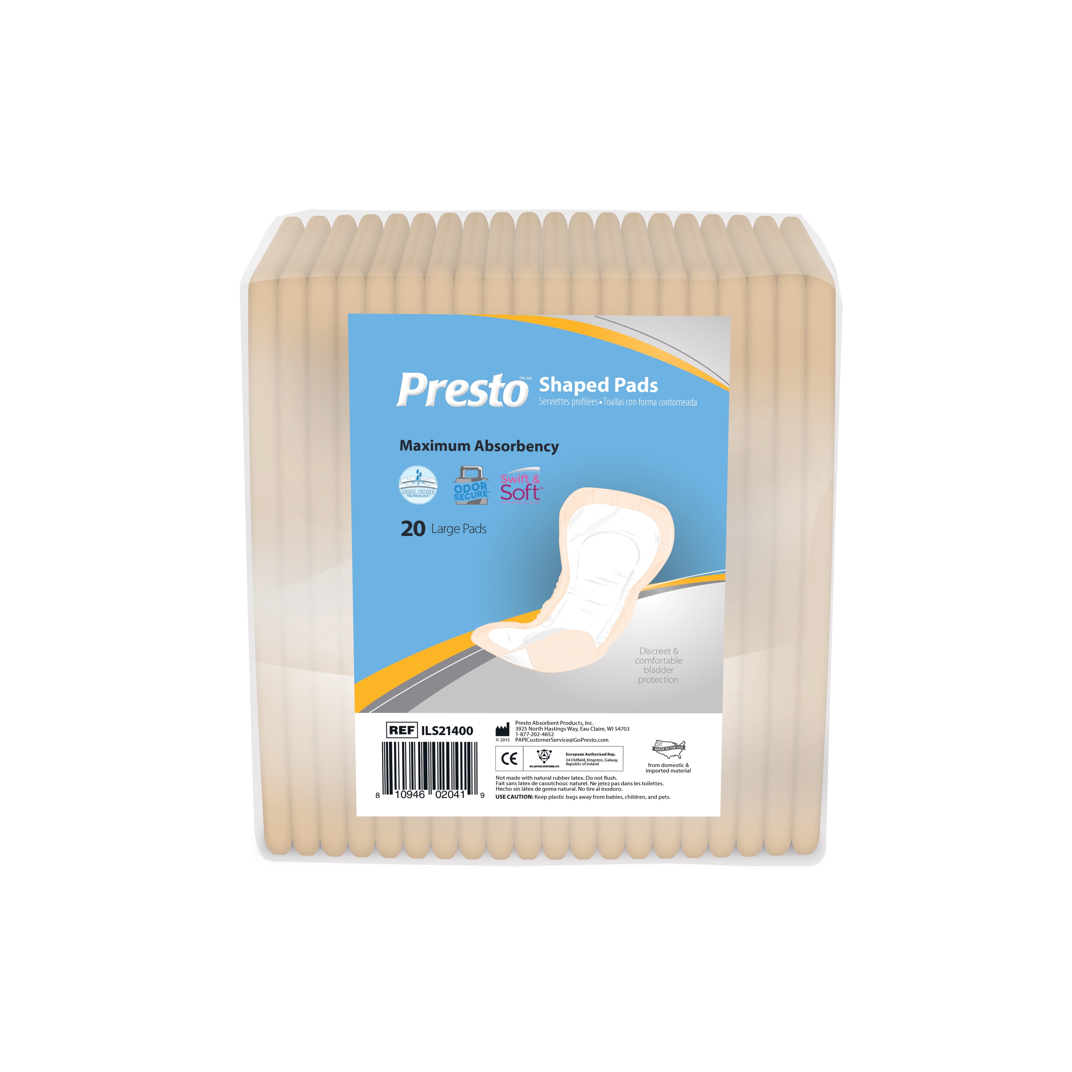 Presto Shaped Pad, Maximum Absorbency, 14" Long