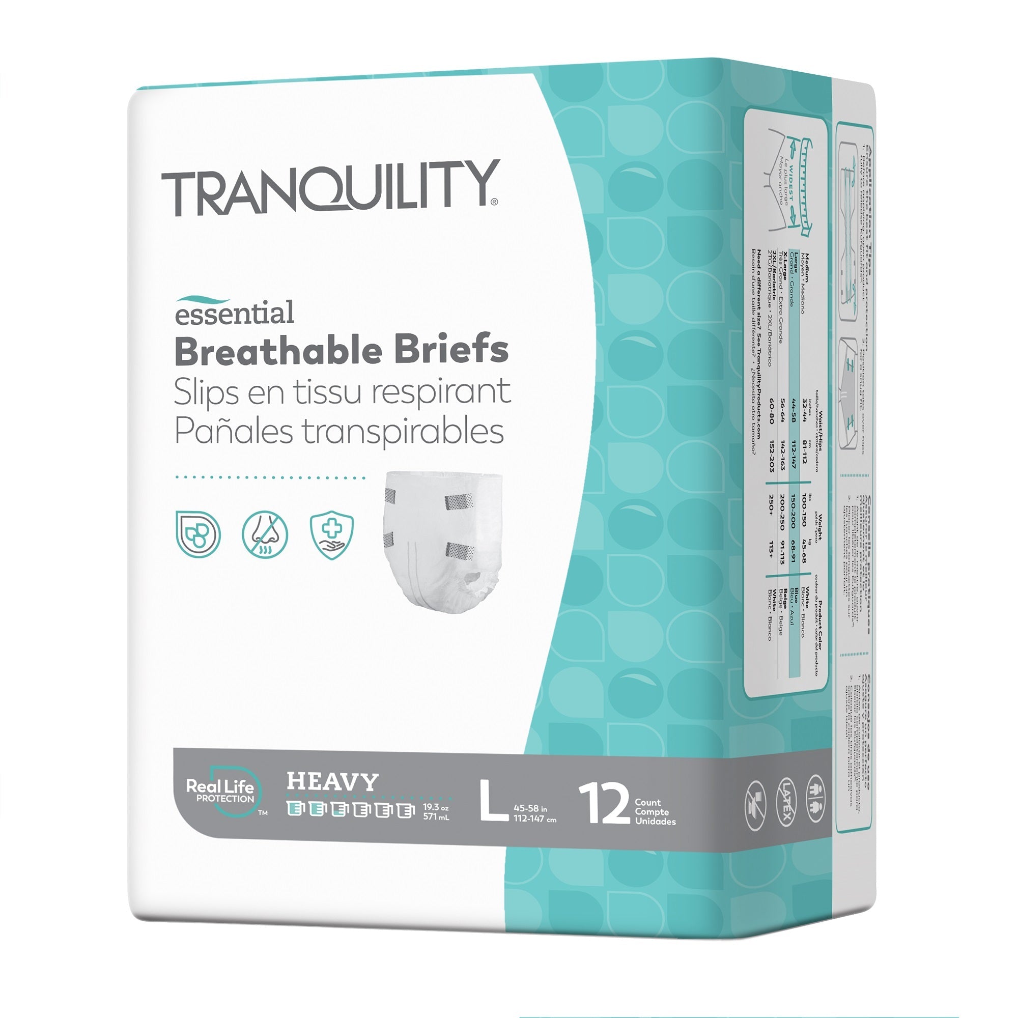 Tranquility Essential Breathable Briefs - Heavy, Large, 44" - 58", 150 - 200 lbs