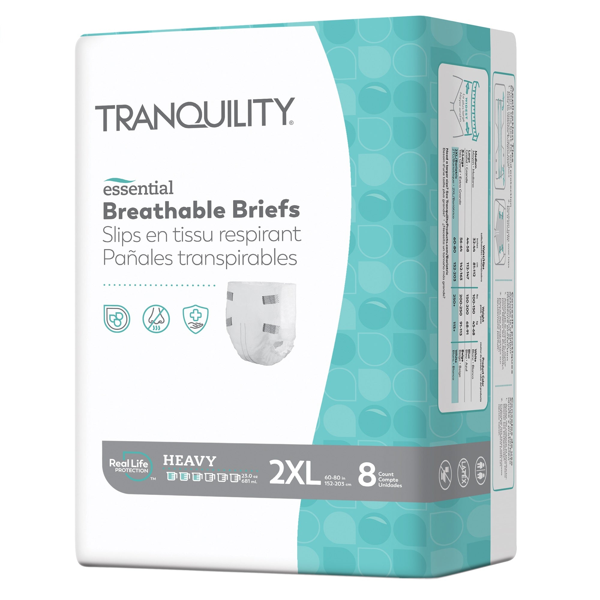 Tranquility Essential Breathable Briefs - Heavy, 2XL/Bariatric, 60" - 80", 250+ lbs
