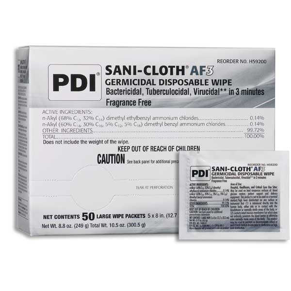 Sani-Cloth AF3  Individual Packets  Large  5  x 8 50 Box