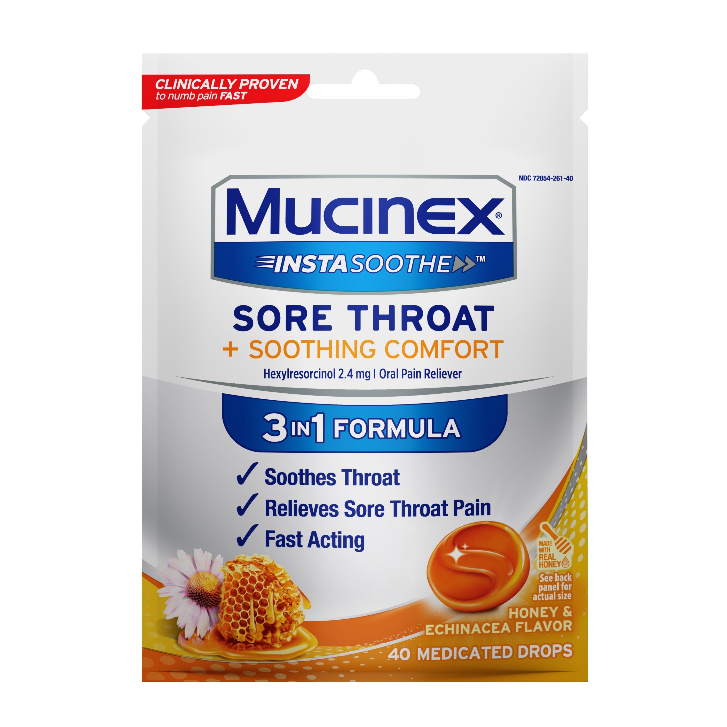 Mucinex InstaSoothe Sore Throat + Pain Relief, Honey & Echinacea, 40 ct 1 Each