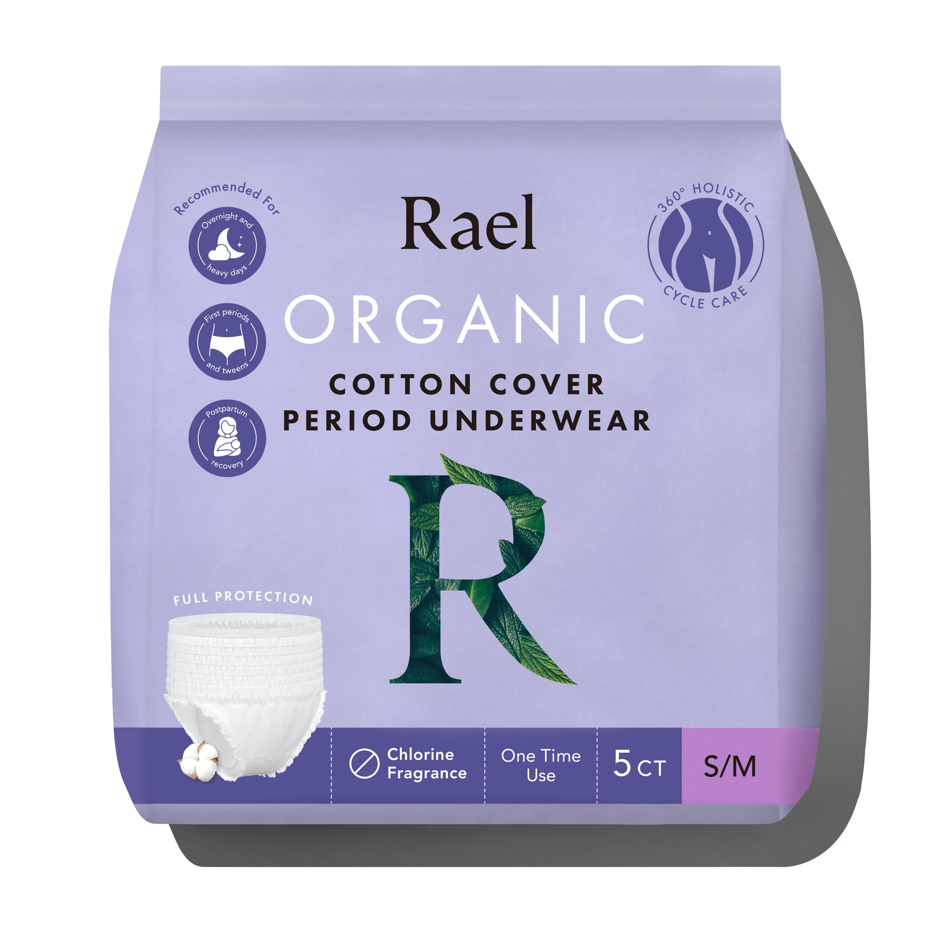 Rael Organic Cotton Cover Period Underwear, (S-M), 5 ct 5 Pack