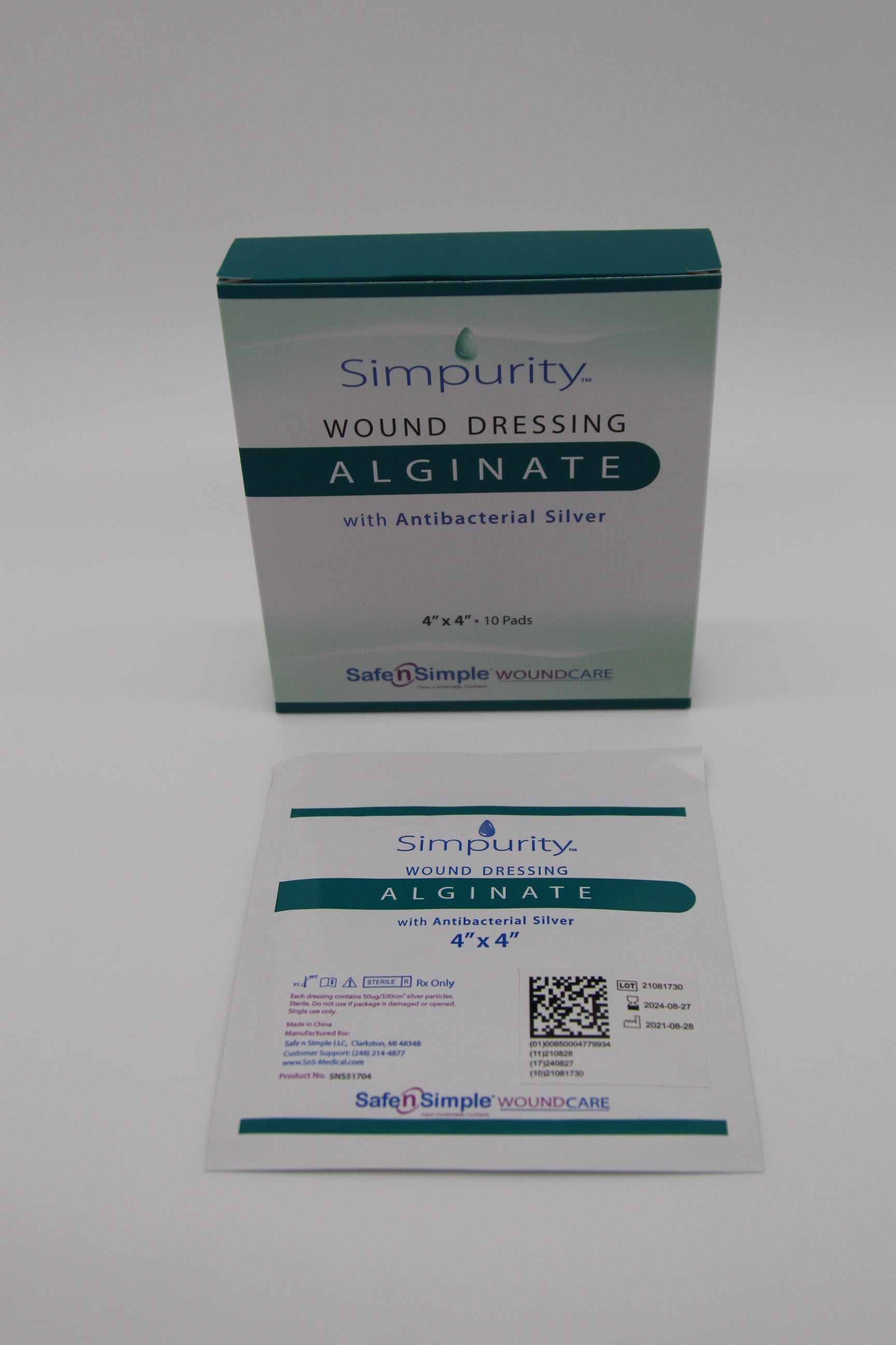Simpurity Silver Calcium Alginate Dressing 4" x 4"
