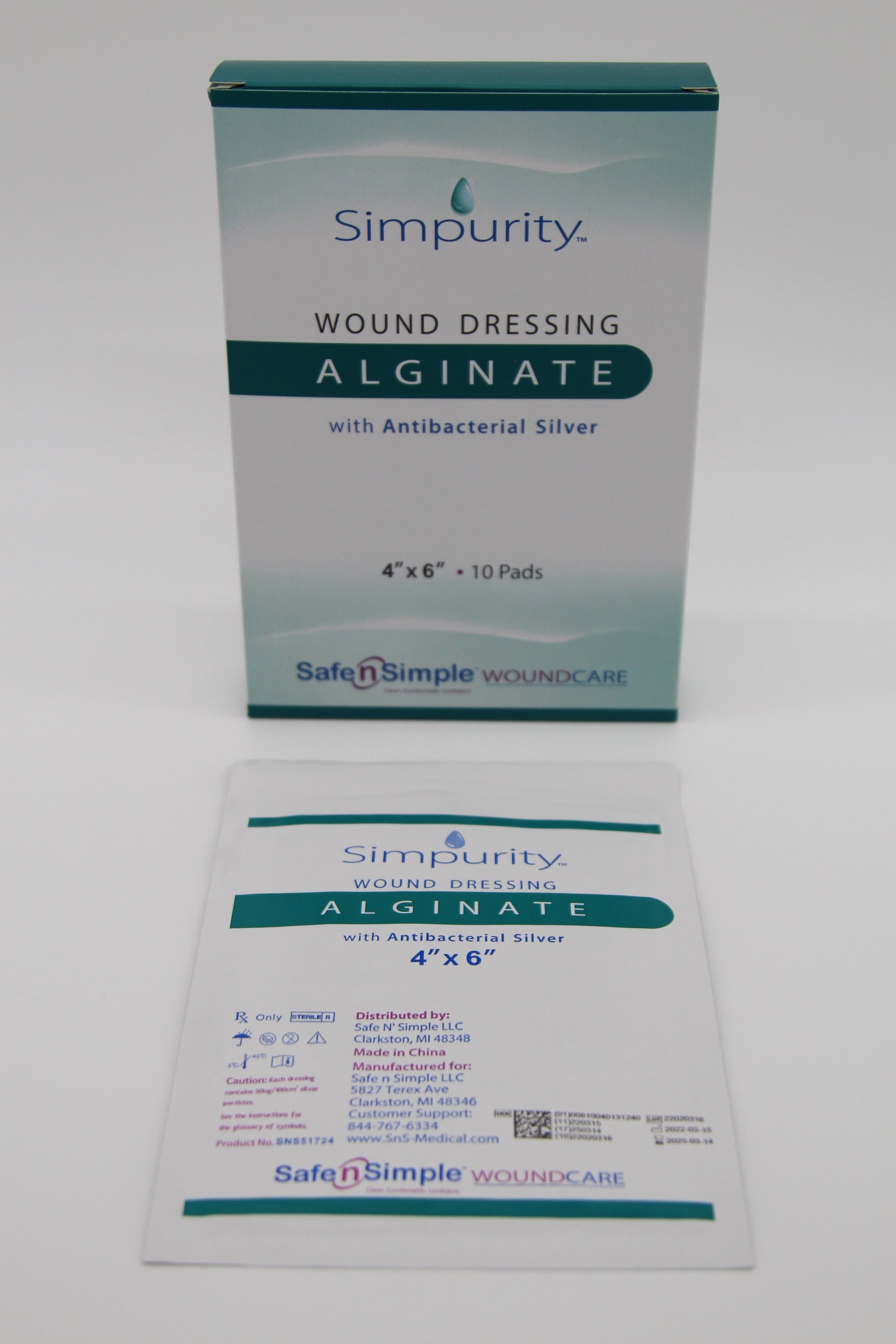 Simpurity Silver Calcium Alginate Dressing 4" x 6"