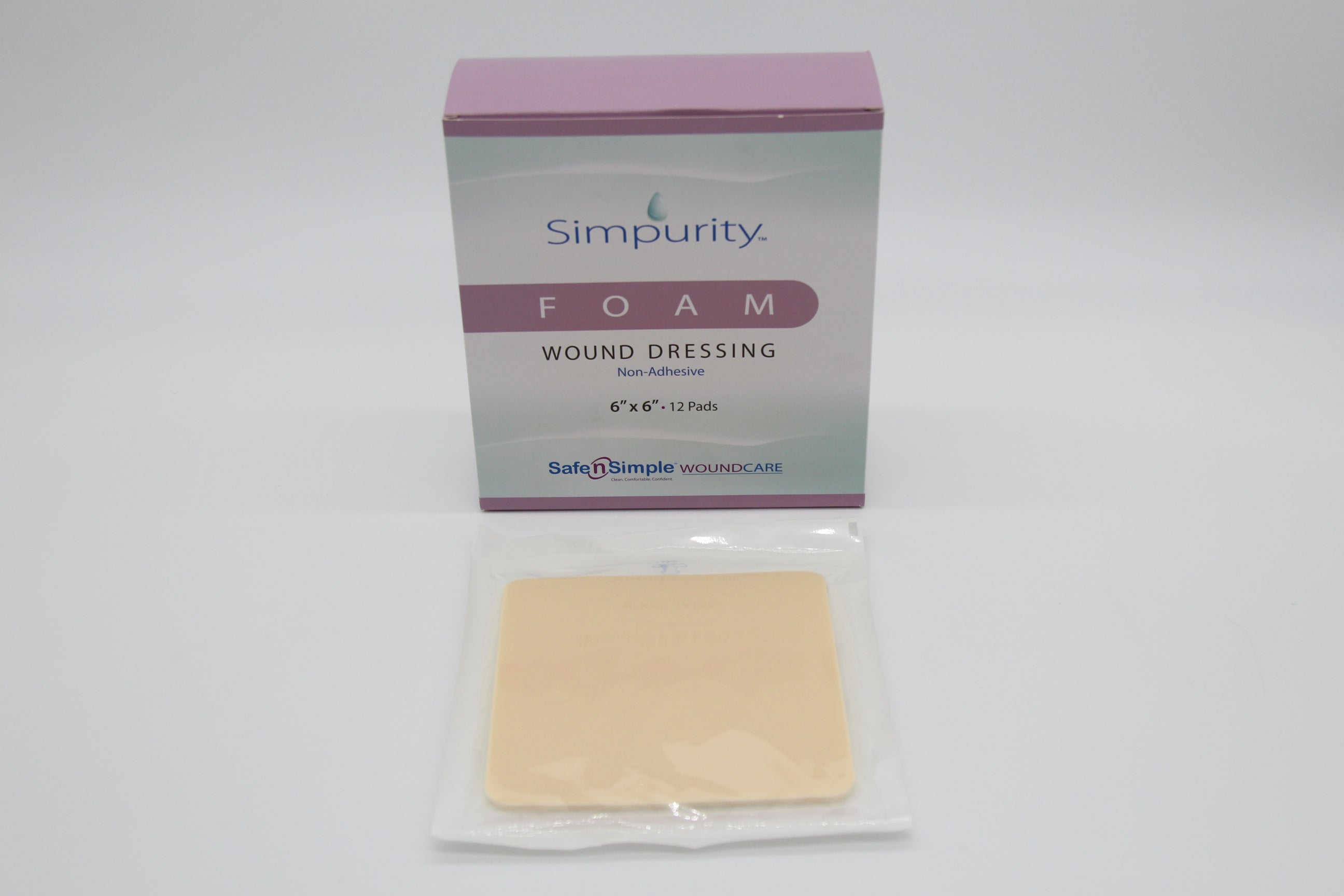 Simpurity Foam Dressing, No Border, 6" x 6"