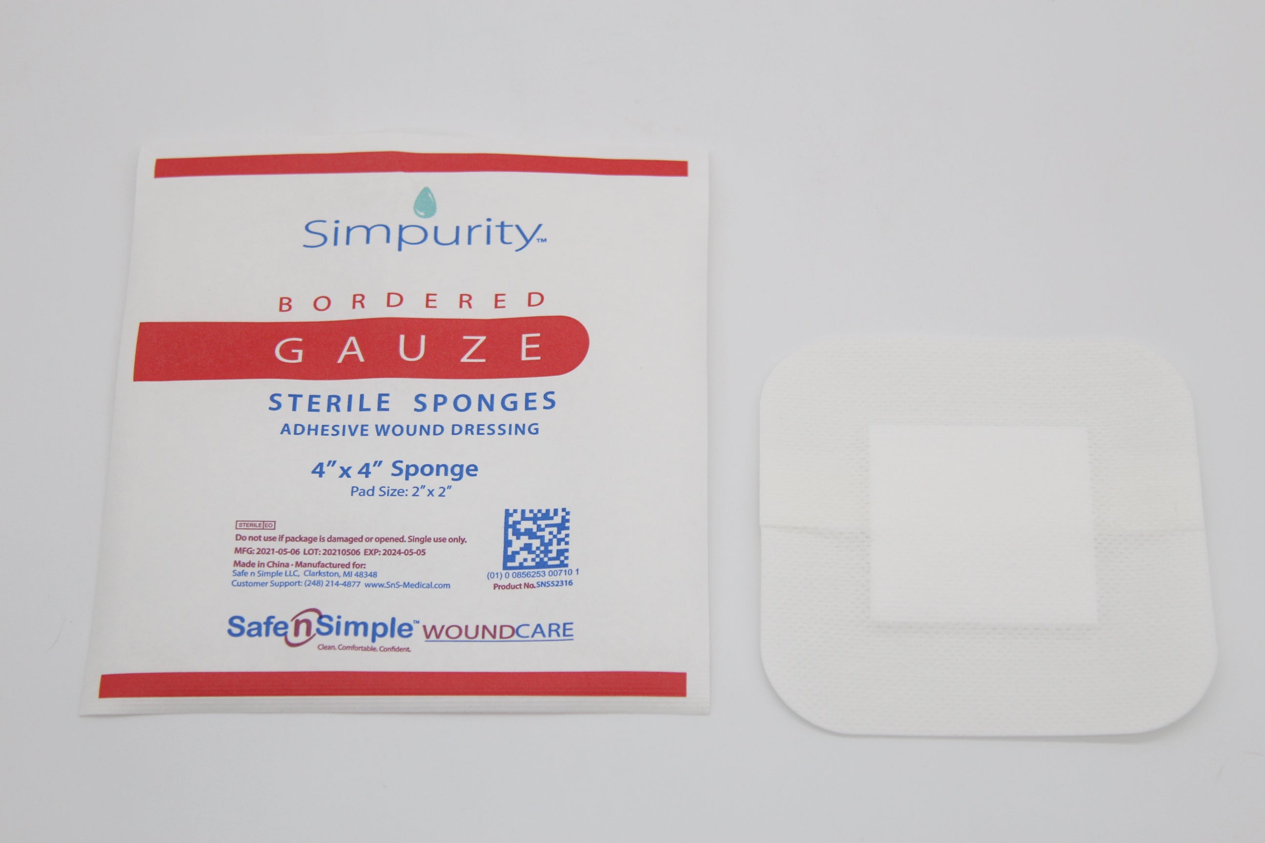 Simpurity Bordered Gauze Dressing, 4" x 4"