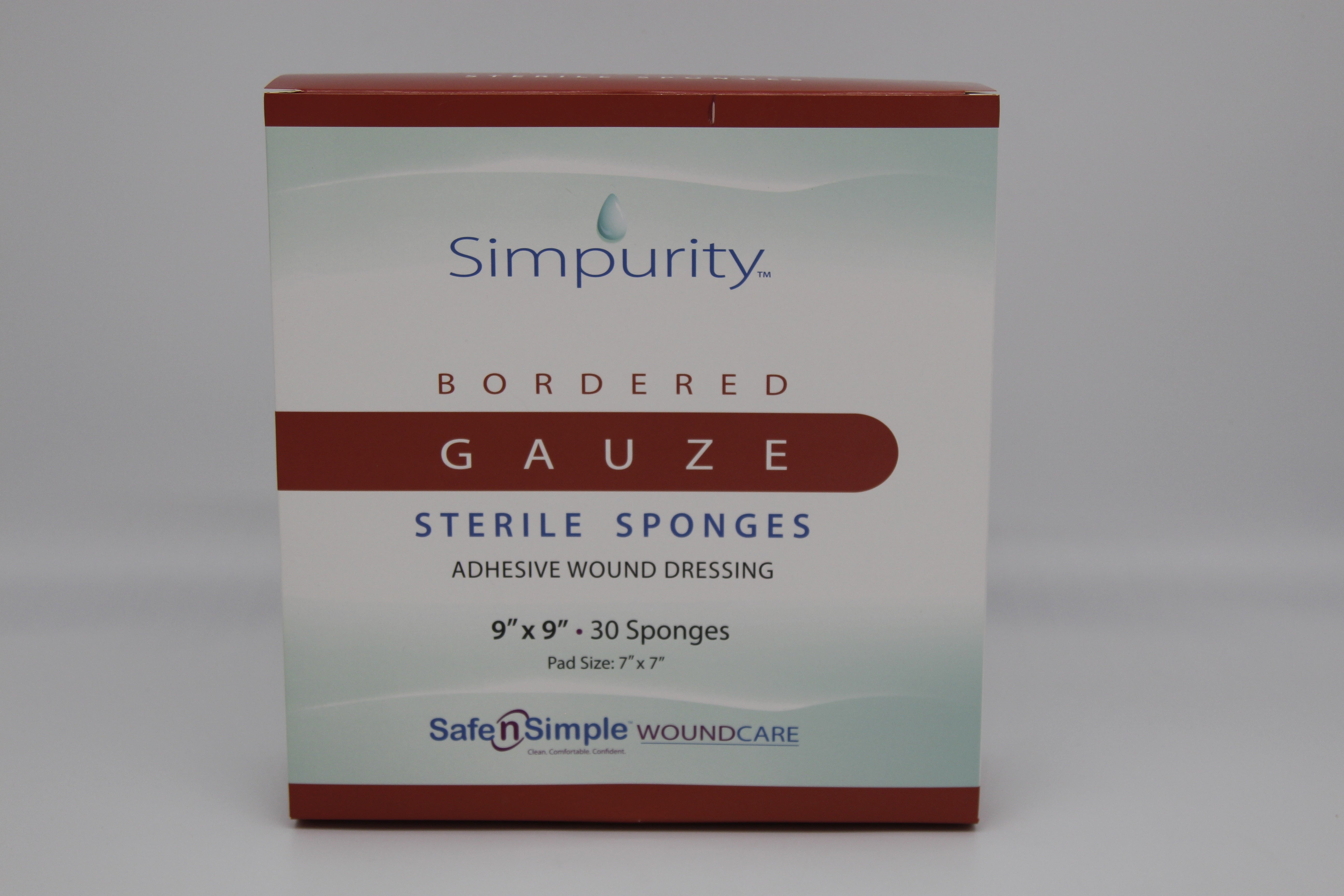 Safe N Simple Simpurity Bordered Gauze Sterile Sponge, Pad Size 7" x 7"