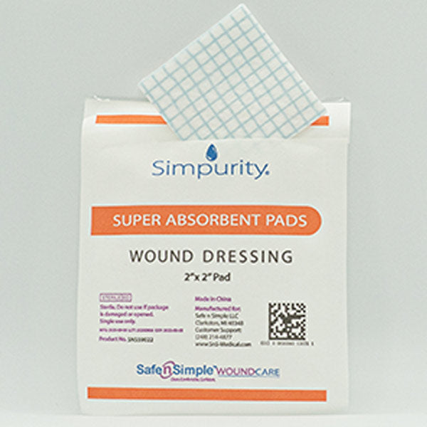 Simpurity Super Absorbent Pad Wound Dressing, 2" x 2"