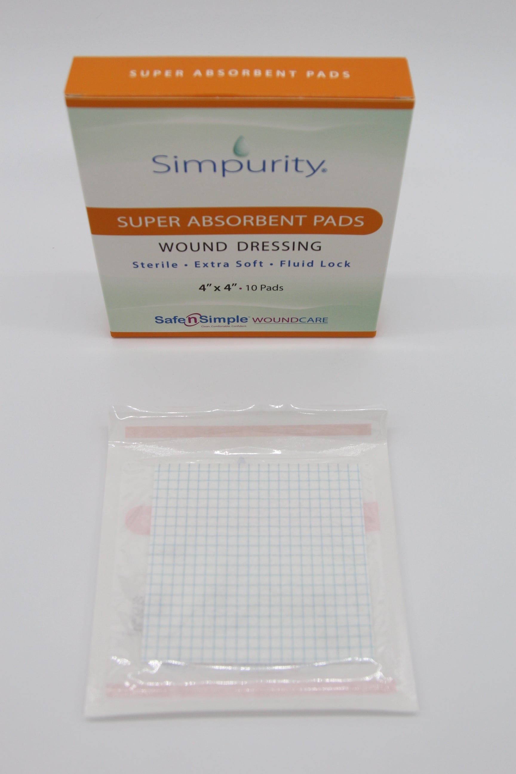 Simpurity Super Absorbent Pad Wound Dressing, 4" x 4"