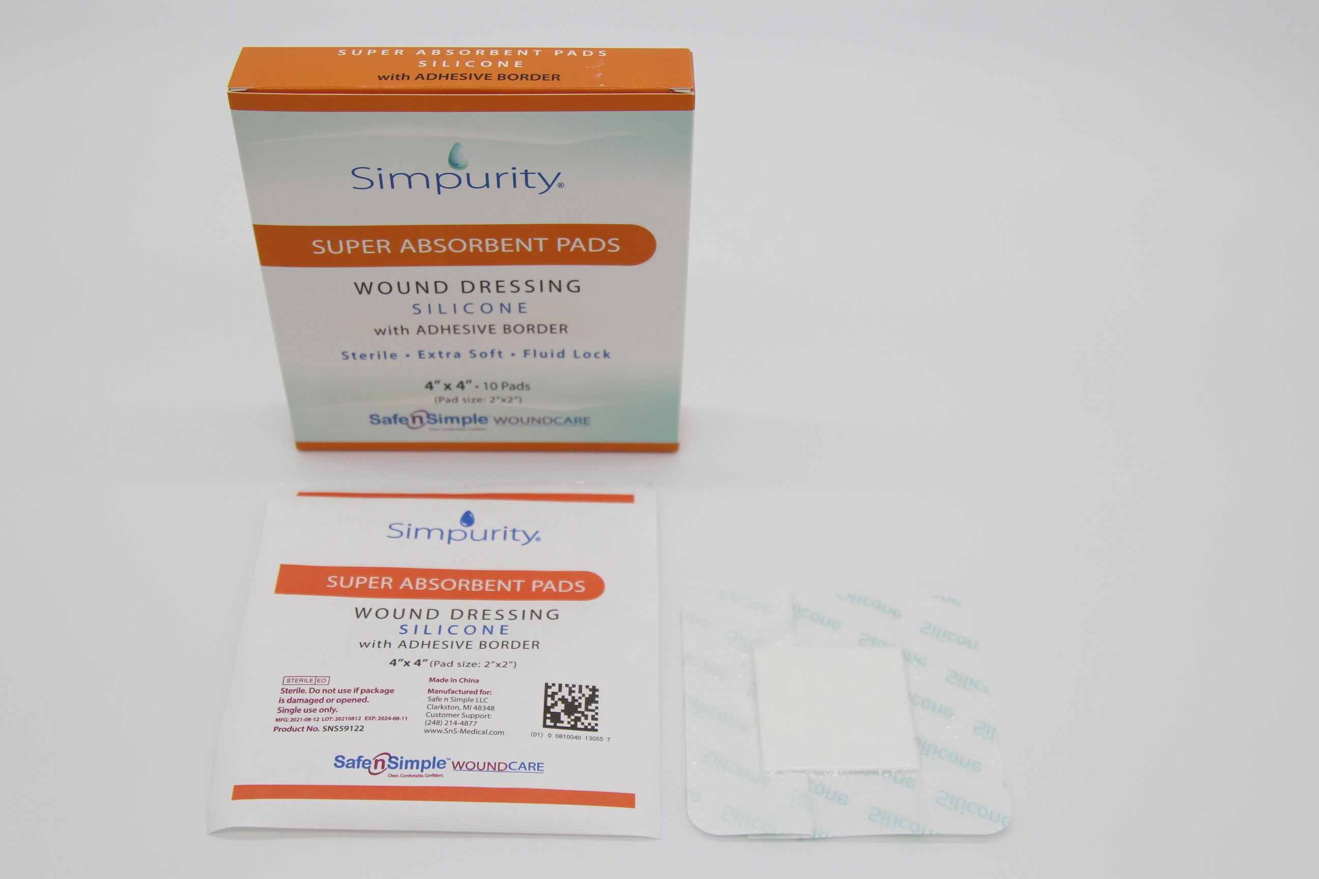 Simpurity Super Absorbent Pad with Silicone and Border, Pad Size 2" x 2", 4" X 4" Overall