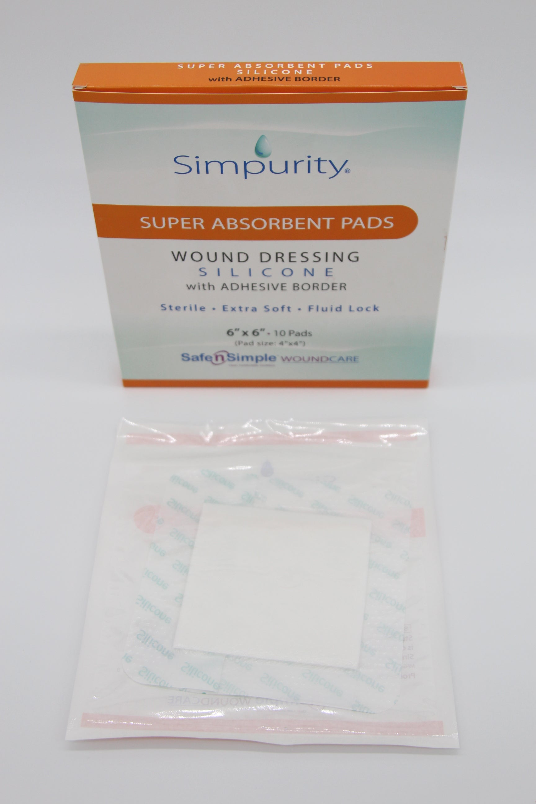 Simpurity Super Absorbent Pad with Silicone and Border, Pad Size 4" x 4", 6" x 6" Overall