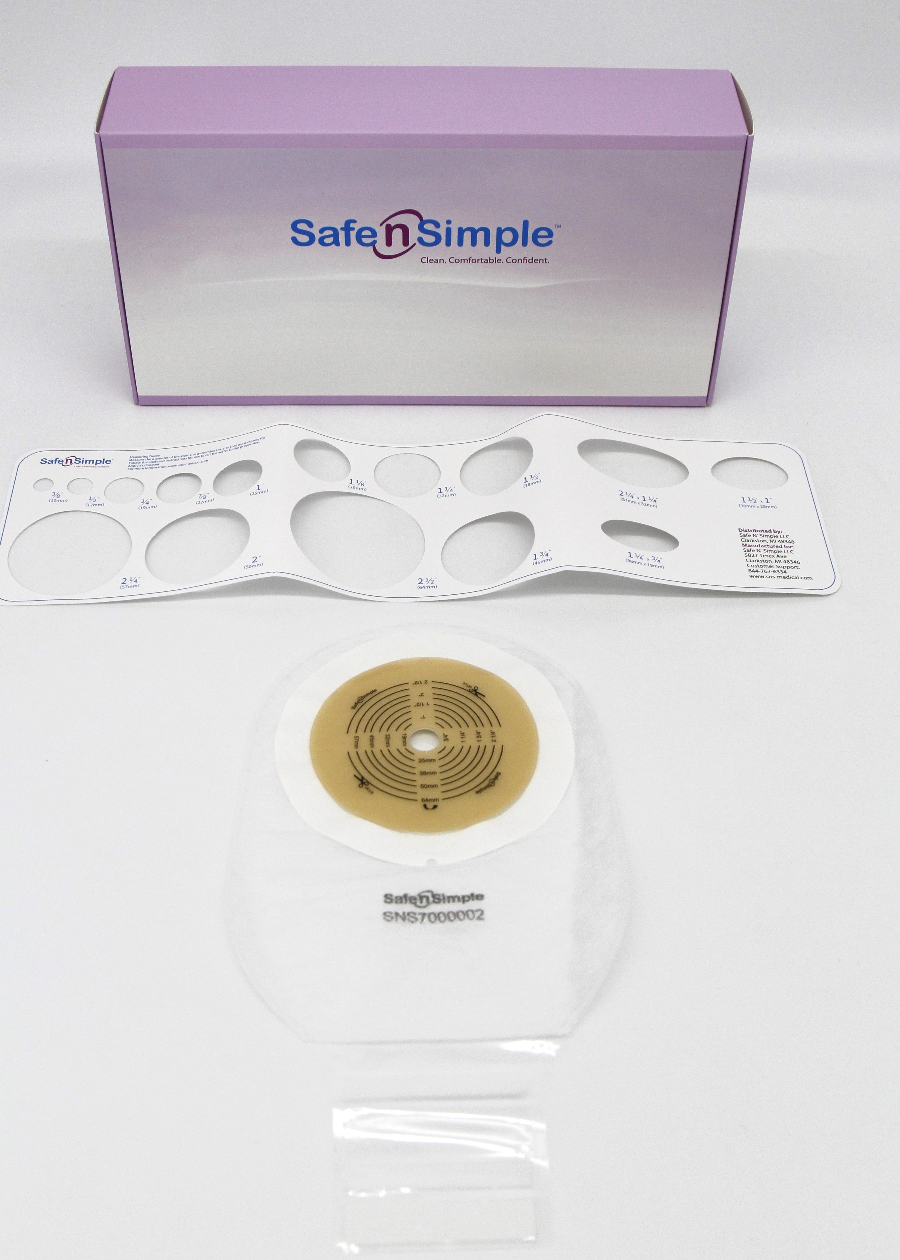 Safe N Simple 12" Drainable, One Piece Pouch, Standard Wear, Cut to Fit, Transparent, with Tape Collar, and Velcro Closure