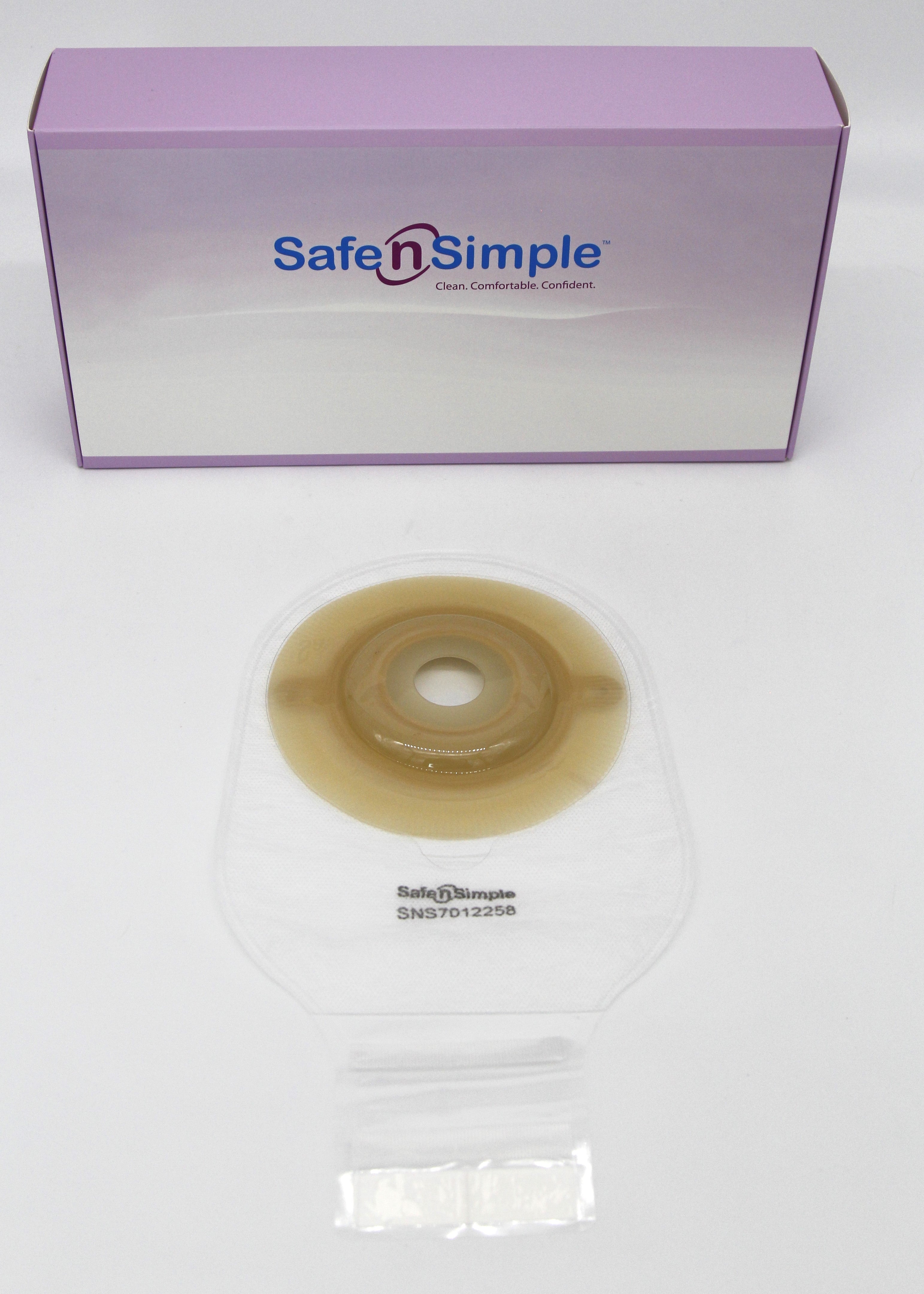 Safe N Simple 12" Drainable, One Piece Pouch, Extended Wear, Convex, Transparent, 1" Pre Cut Stoma Opening, with Velcro Closure and Belt Tabs