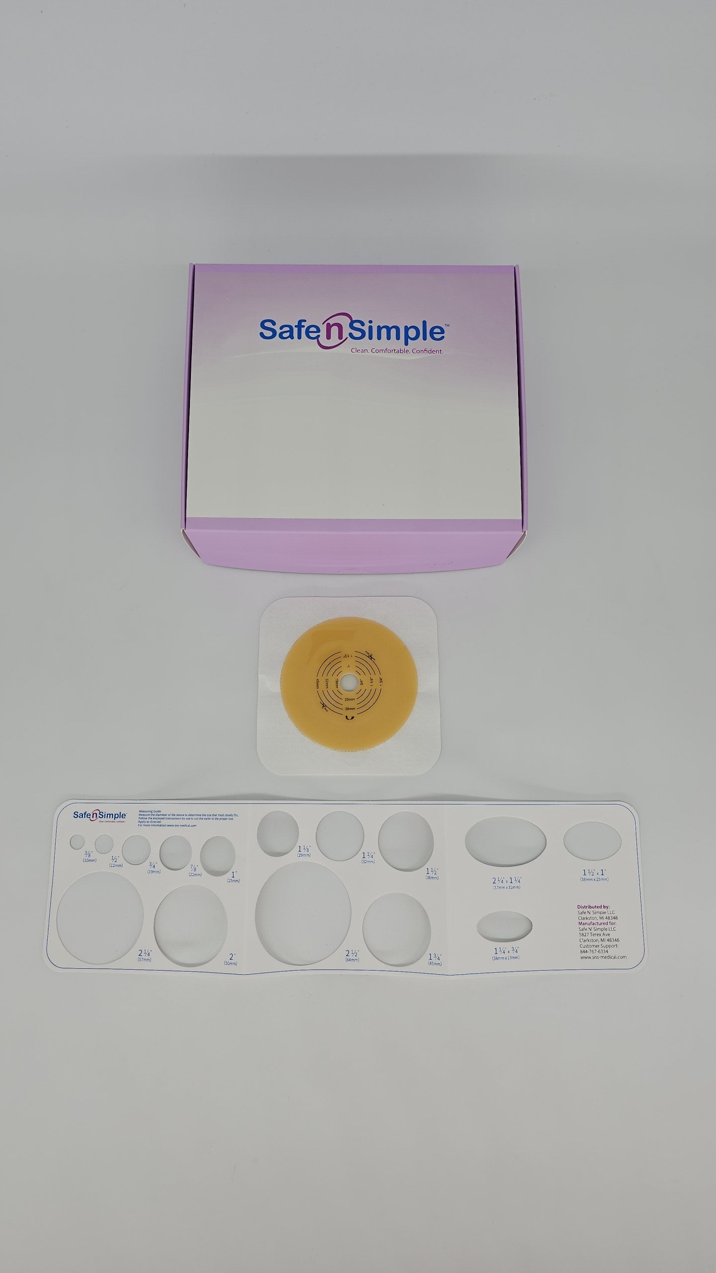 Safe N Simple LLC 5" x 5" 2- Piece Flat Wafer, Standard Wear, Tape Collar, White, 2-1/4" Flange Cut-to-Fit
